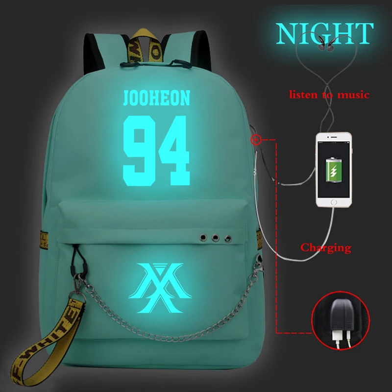 Mochila Feminina Kpop MONSTA X рюкзак женский рюкзак Usb зарядка школьные сумки для девочек-подростков светящийся дорожный рюкзак для ноутбука