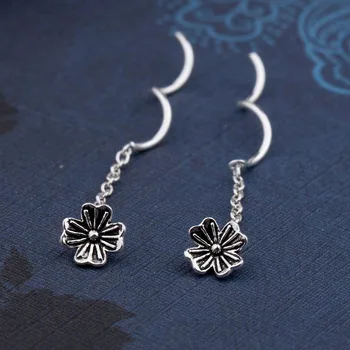 

MYTHIC AGE Real 925 Sterling Silver Vintage Four-leaf Clover Ear Line Wire Drop Earrings for Women Jewelry Gift Girls