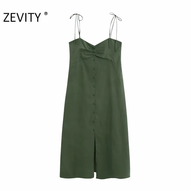 ZEVITY New Women fashion solid color pleats buttons casual sling dress Ladies spaghetti strap vestidos chic midi Dresses DS4240 ZEVITY New Women fashion solid color pleats buttons casual sling dress Ladies spaghetti strap vestidos chic midi Dresses DS4240