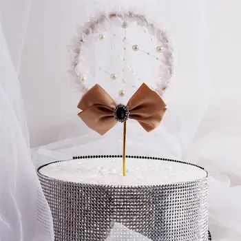 

Cake Topper Lace Hoop Pearl Rhinestone Bow Cake Decoration Party Topper for Cake