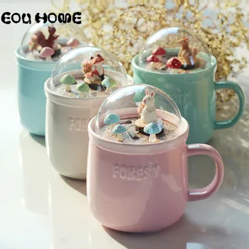 

Creative Cartoon Animal Forest Micro Landscape Coffee Mugs with Lid Office Ceramic Juice Lemon Mugs Tea Milk Cup Novelty Gifts