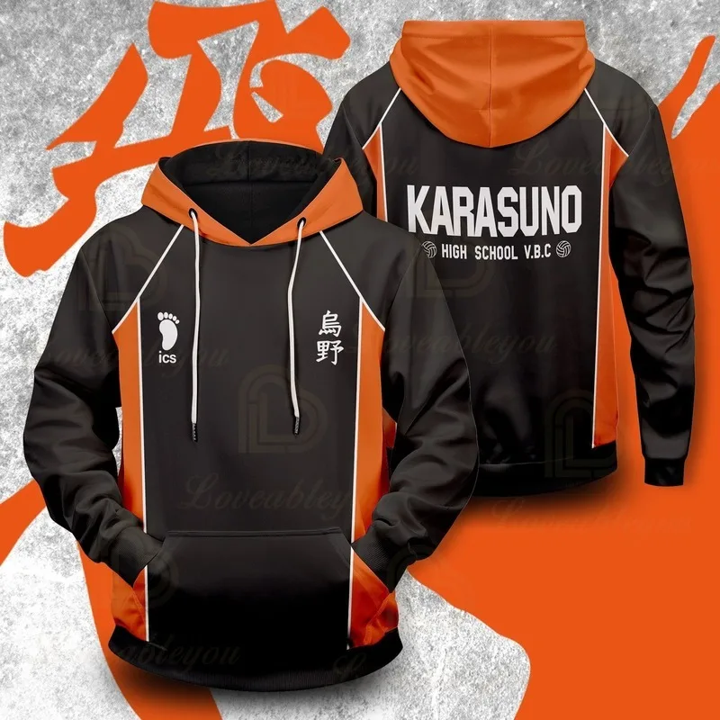 

2020 New Anime Haikyuu!! Karasuno 3D Digital Print Spring Autumn Hooded Sports Cospaly Men Women Pullover Hoodies