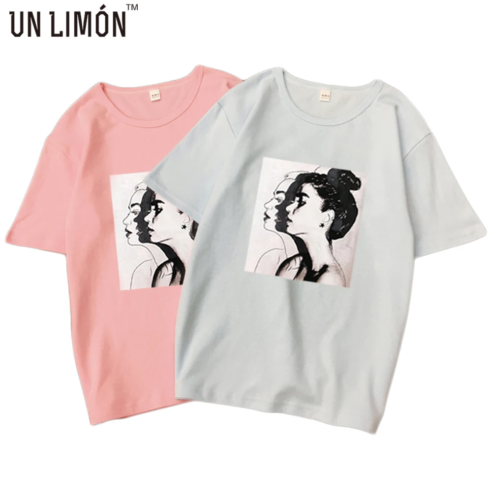 UNLIMON Новая Женская корейская модная футболка Свободная Повседневная с короткими рукавами