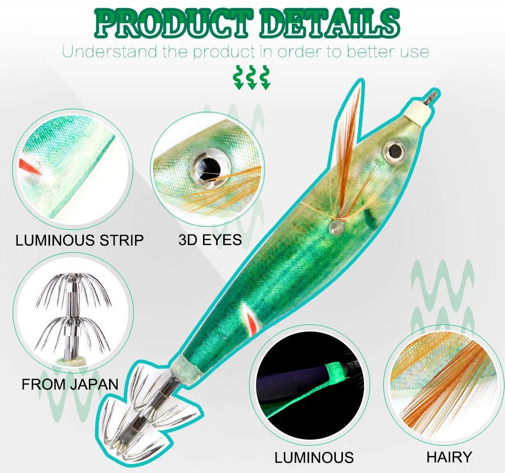FTK Meer Angeln Köder Harten Köder Holz Garnelen 8 cm 10g Angeln Wobbler Tintenfisch Haken Jig Künstliche Köder jigging locken Octopus Köder – Detail 3