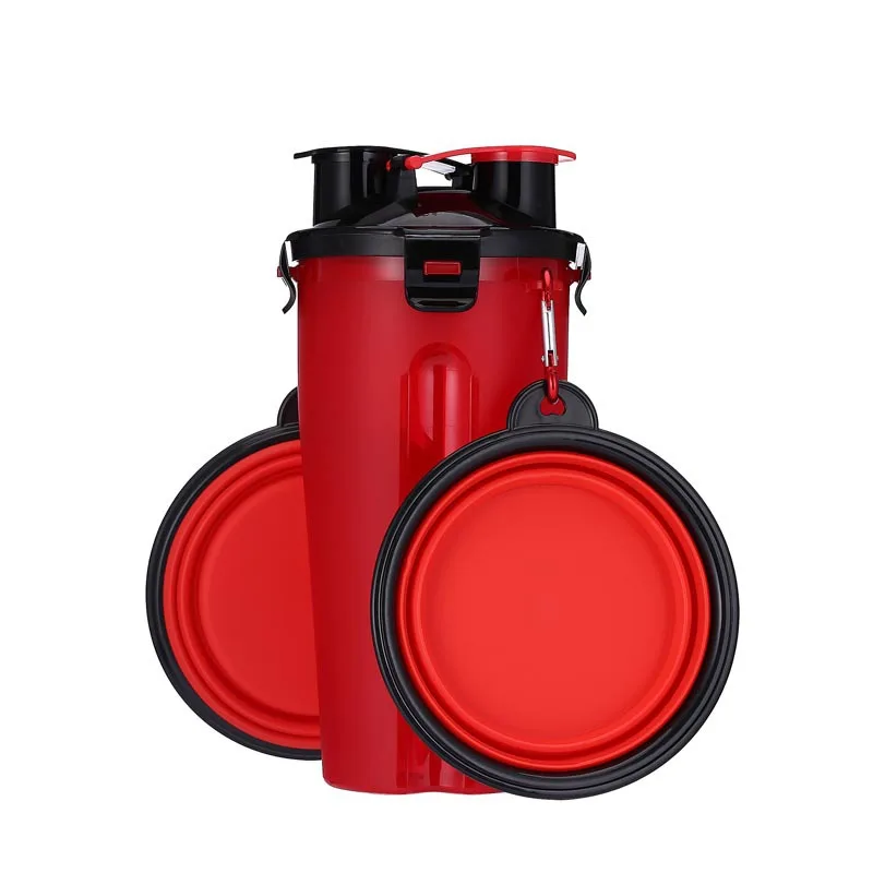 Портативный 2 в 1 контейнер для еды и воды для домашних животных со складными силиконовые миски для домашних животных на открытом воздухе для путешествий - Цвет: Красный