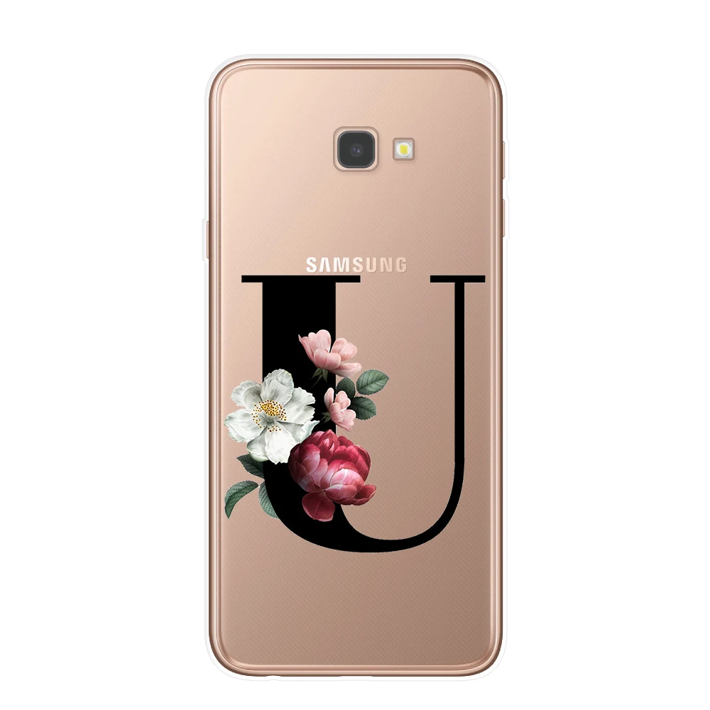 Письмо монограмма A B C D Алфавит цветы Мягкий ТПУ чехол для телефона для samsung J3 J5 J7 J4 J6 плюс бампер с цветочным узором