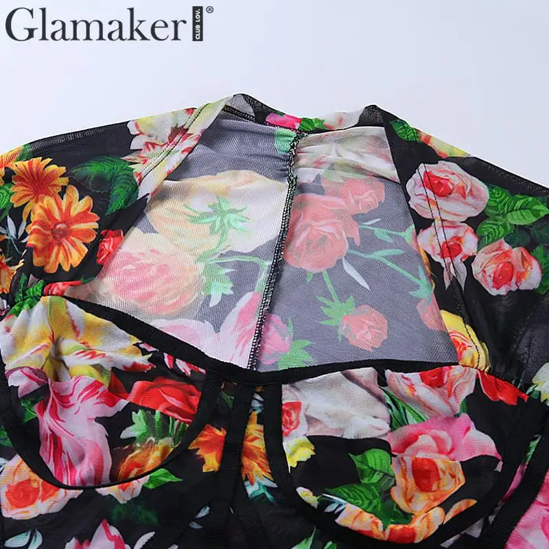 Glamaker, трикотажная винтажная блузка с цветочным принтом, женская элегантная блузка с квадратным воротником и длинным рукавом, Женская осенне-зимняя Сексуальная Блузка