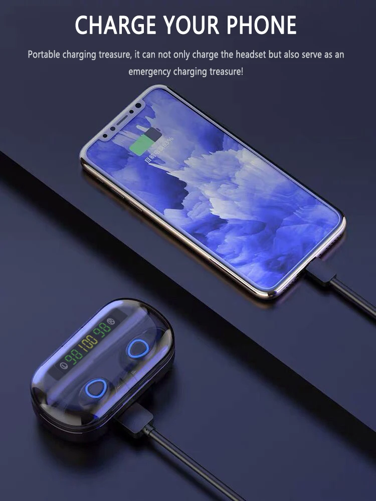 8D Беспроводной сенсорный 5,0 Bluetooth наушники светодиодный Дисплей Мощность Дополнительный внешний аккумулятор с зарядный чехол гарнитура для samsung iPhone Xiaomi huawei