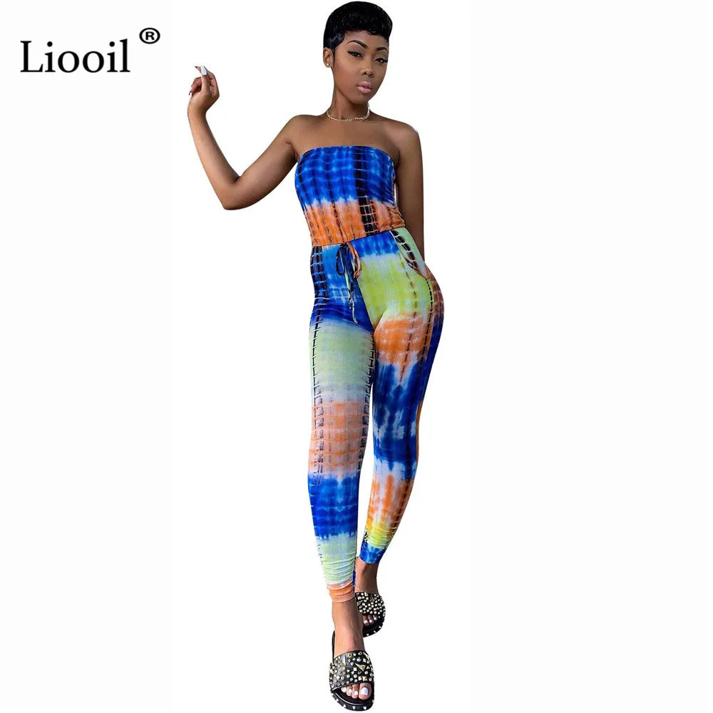 Liooil Dye Tie сексуальный Облегающий комбинезон без бретелек для женщин без рукавов с открытой спиной Вечерние Клубные комбинезоны облегающий спортивный костюм, комбинезон