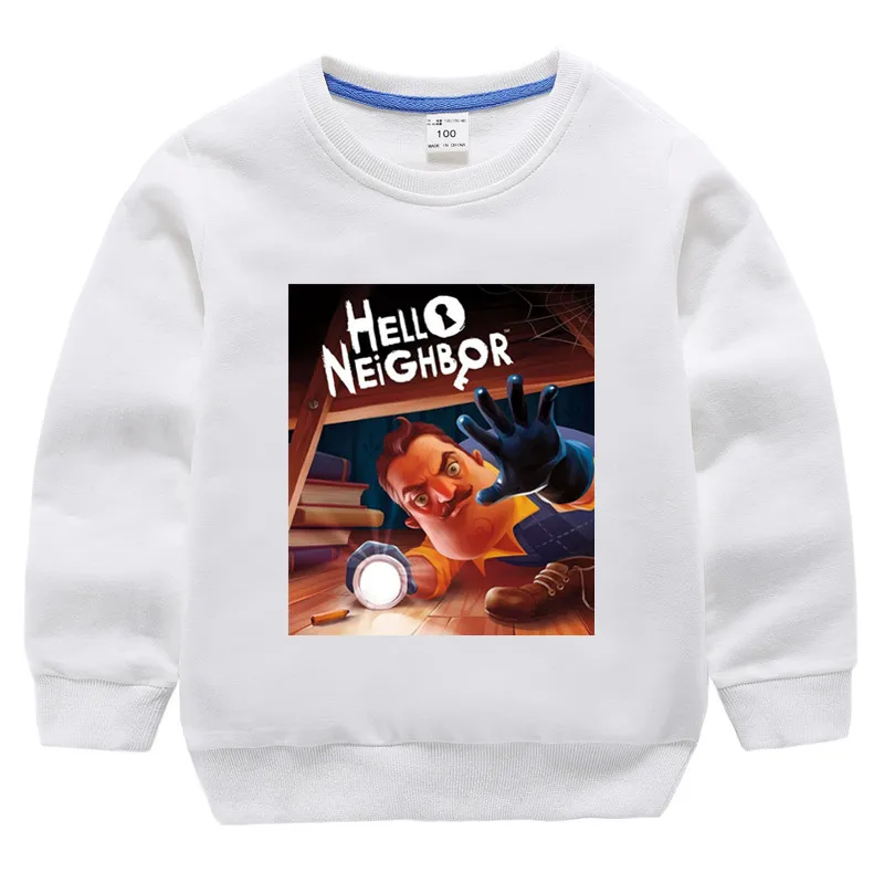 T127T-white Детские хлопковые толстовки с капюшоном с принтом «Hello neigher» для девочек; детский хлопковый пуловер; топы для маленьких мальчиков; осенняя одежда - Цвет: T127T-white