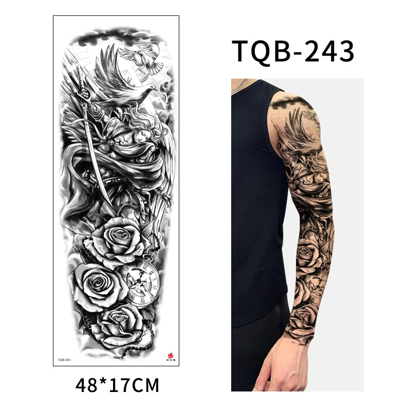 Large Arm Sleeve Tattoo Girl Warrior Wing Bird Waterproof Temporary Tatto Sticker Eagle Rome Clock Body Art Full Fake Tatoo Men Temporary Tattoos Aliexpress