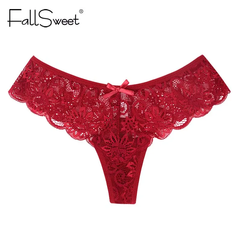 Женские ультратонкие ажурные трусики FallSweet, белье для женщин, стринги, шортики с заниженной талией размеров S, M, L, XL, 3 шт./упаковка - Цвет: Красный