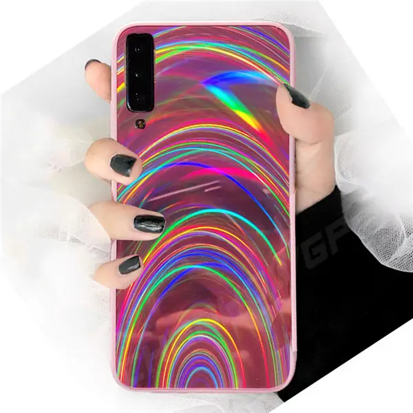 Радуга блестящий чехол с зеркалом для samsung Galaxy S8 S9 S10 A70 A50 A30 A10 J4 J6 J8 A7 A9 A6 Примечание 10 9 8 Plus Мягкий ТПУ чехол с мультипликационным рисунком - Цвет: Розовый