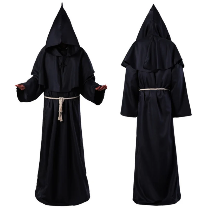 Христианский отец пальто жрец кружево халат монах марионетка костюм для косплея на Хеллоуин плащ сплошной цвет с капюшоном костюмы на Хэллоуин - Цвет: 1