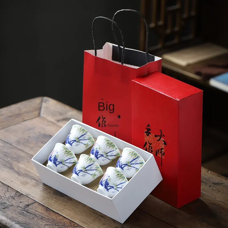 Kombucha Cup Set Tea Bowl Ceramic Whiteware Blue Pattern Master Single Teacup 6 PCs Gift Teacups | Дом и сад