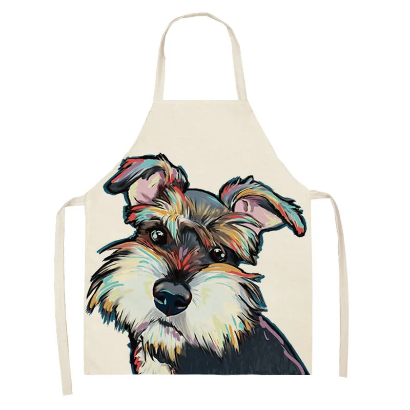 Kitchen Aprons Cotton Linen Aprons Lovely Dog for Women Sleeveless Home Cooking Baking Bibs Cleaning Tools 66x47cm 47x38cm