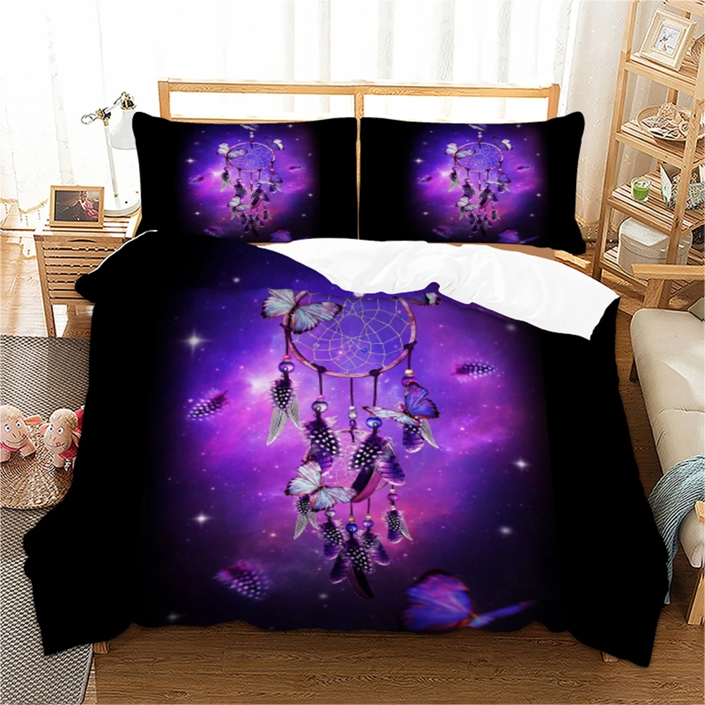 

Dreamcatcher Butterfly Bedding Sets purple color Duvet Cover Set Bed Cover Single twin queen size polyester bedlinen 3pcs