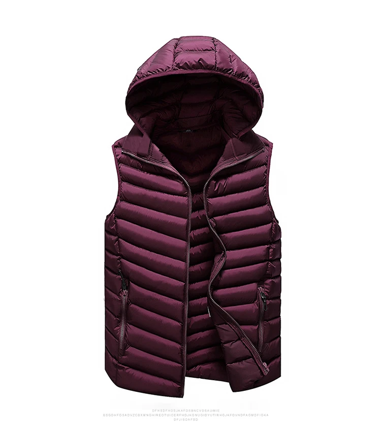 New Vest Men Winter Brand Warm Fashion Casual Work Vest Waistcoat Hooded Zipper Solid Sleeveless Jacket Stylish Coats K226