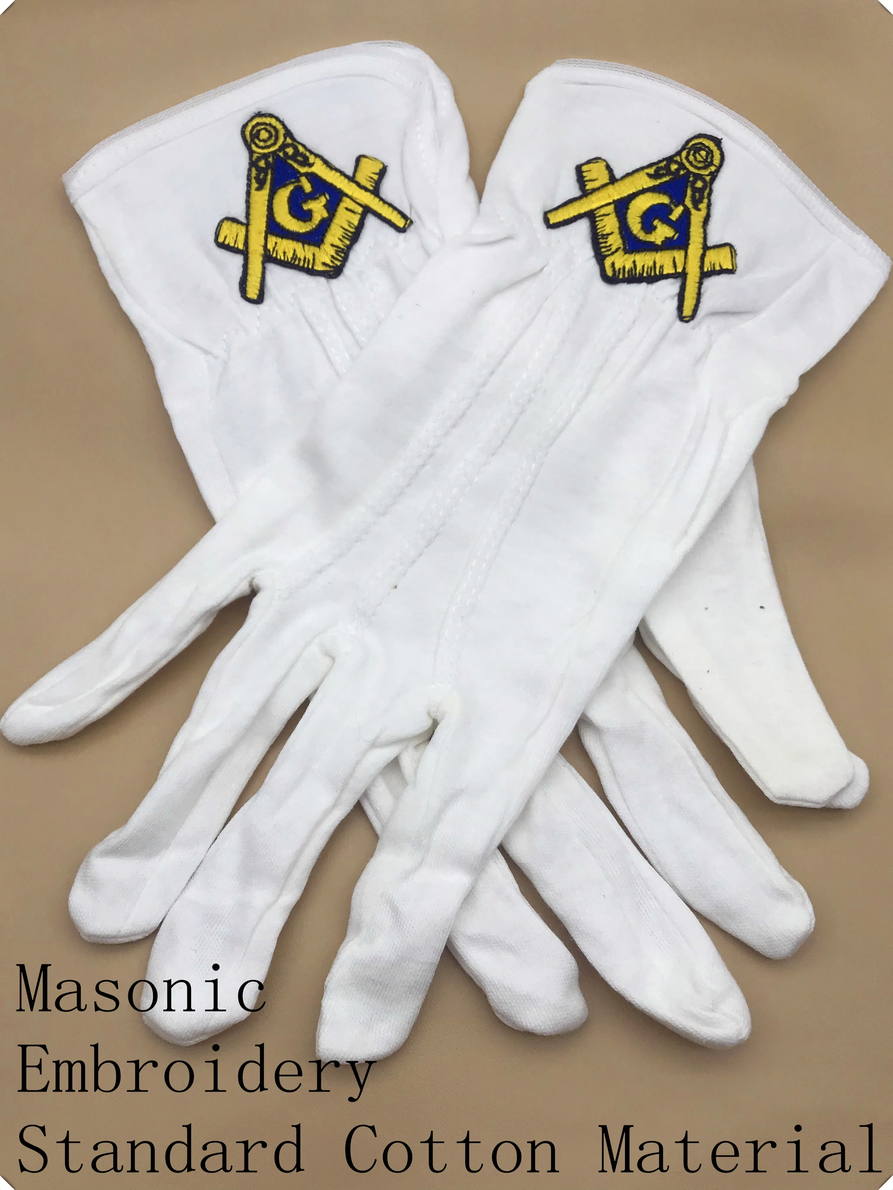 Масонская регалия/масонская хлопковая перчатка с голубым вышитым логотипом квадрата и компаса