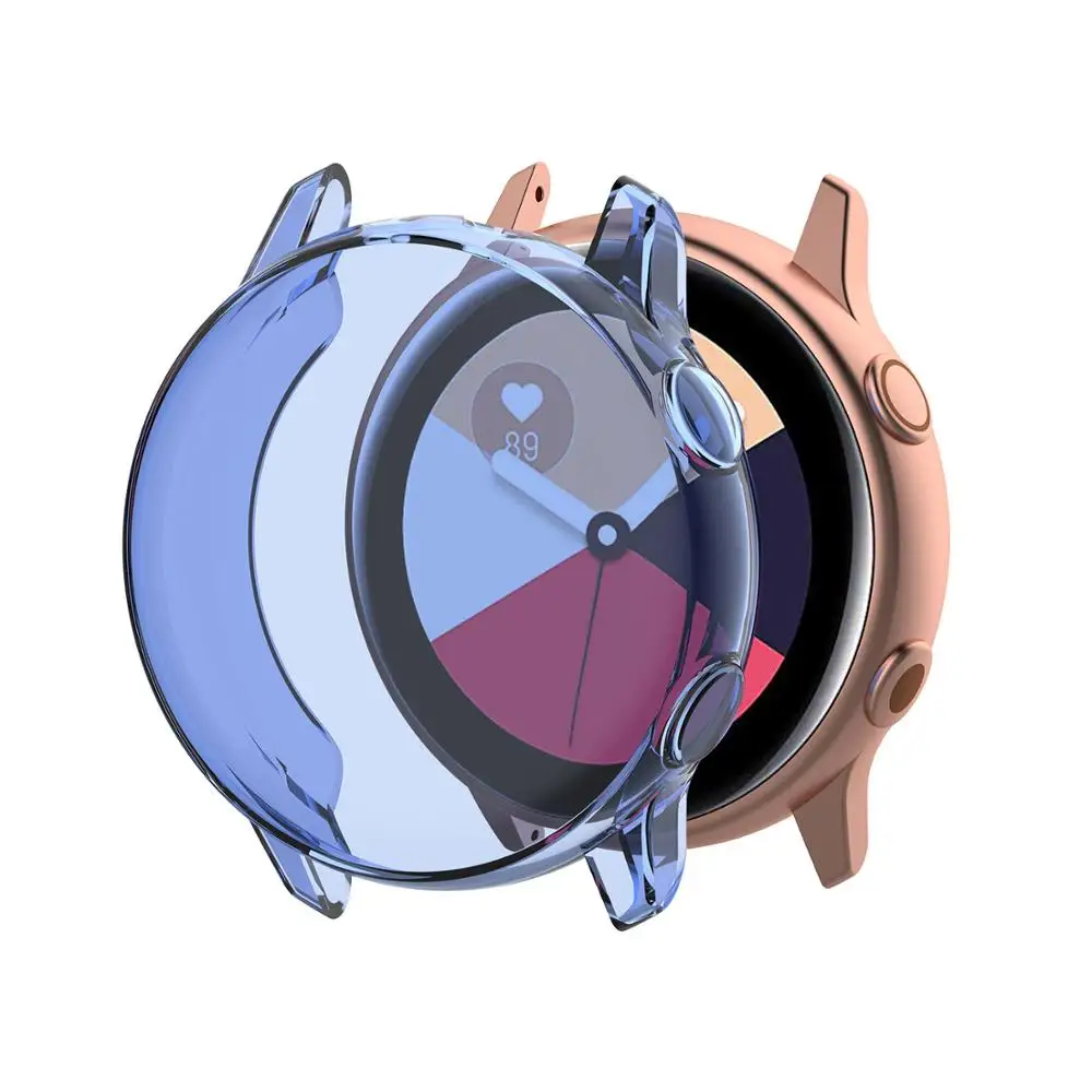 Transparent blue Чехол для samsung galaxy watch active/active2 чехол бампер аксессуары протектор полное покрытие силиконовый защитный чехол для экрана - Цвет ремешка: Transparent blue