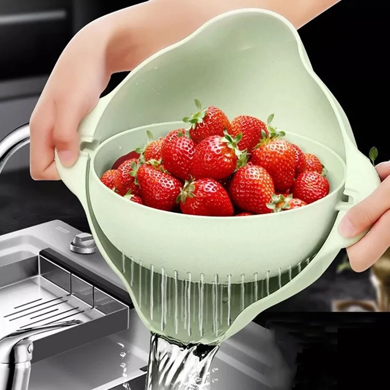 Kitchen Washing Basket Double Screen Fruits Vegetables Washing Basin Leakage Drain Basket Kitchen Tools