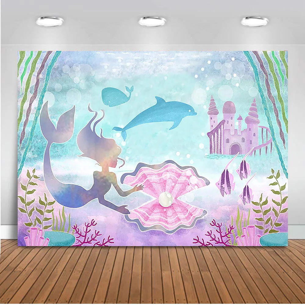 MOCSIKA Mermaid Backdrop Fish Castle Coral Pearl Undersea Birthday Party Custom Fund Camera Photographic Professional | Электроника