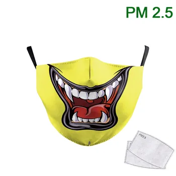 

HOT Kids Yellow Fabric Mask Washable Reusable PM2.5 Anti-dust Mask Print Party Cosplayer Mouth-muffle with Fierce Sharp Teeth