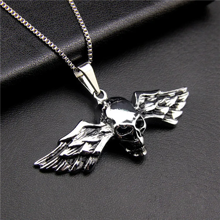 

Personality Grim Reaper Angel Wing Skull Necklace Motorcycle Party Hip Hop Chain for Men Women Party Jewelry Accessories