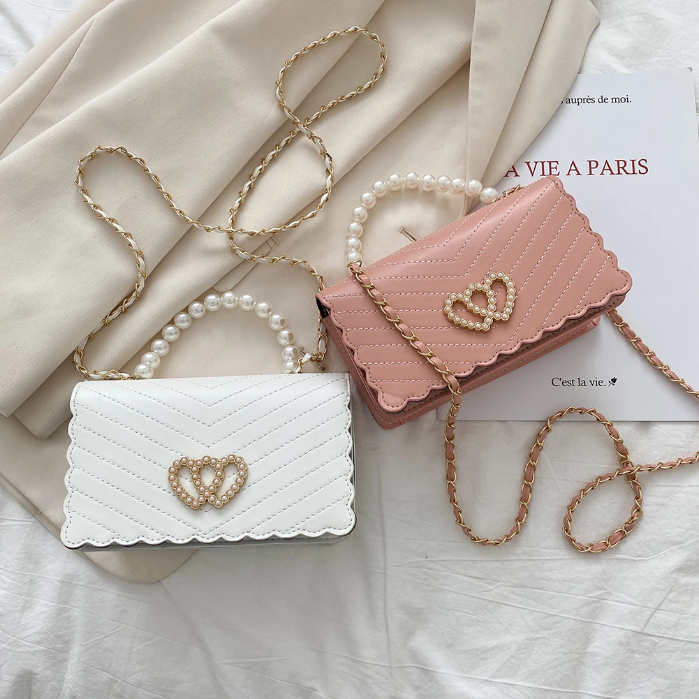 Small Women Pu Leather Shoulder Designer Pearl Messenger Purses Handbags