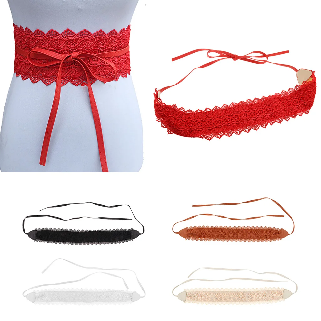 Ladies Lace Waistband Belt Obi Style Faux Leather Stylish Wrap Around Belt Lady Lace Up Waist Belt