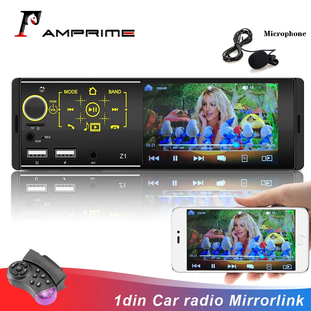 Автомагнитола AMPrime MP5-плеер с сенсорным экраном 4 1 дюйма Bluetooth микрофон и камера