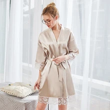 Amazon халат трещит шелковые пижамы дамы весной и летом Шелковый домашний халат WP812 Пижама pigiama Пиџама Pijames пижамы