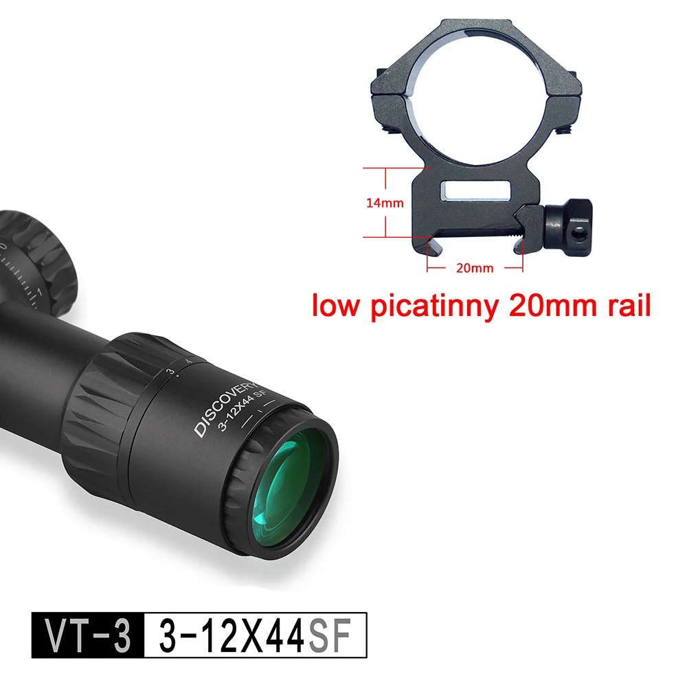 low picatinny 20mm Дискавери VT-3 3-12X44 SF SFP компактный оптический охотничий прицел подходящий снайперский Тактический AI15 AK47 Airgun - Цвет: low picatinny 20mm