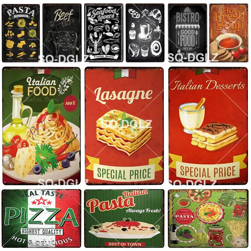 Décoration Murale Rétro Italienne En Métal - Format 20.3x30.5 Cm - Thème Trattoria, Style Rustique - Pour Cuisine, Salle à Manger, Déco Vintage
