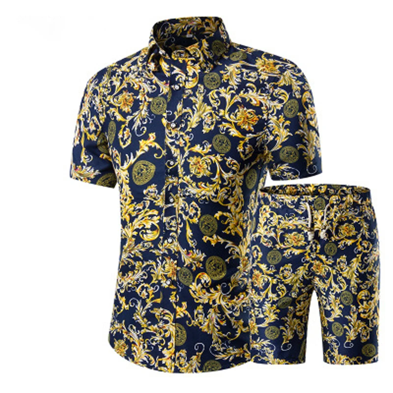 

2020 Summer Men's Shirts Suit Floral Print Lapel Short-sleeved Tops Cotton Comfortable Street Casual Wear Male Blusas