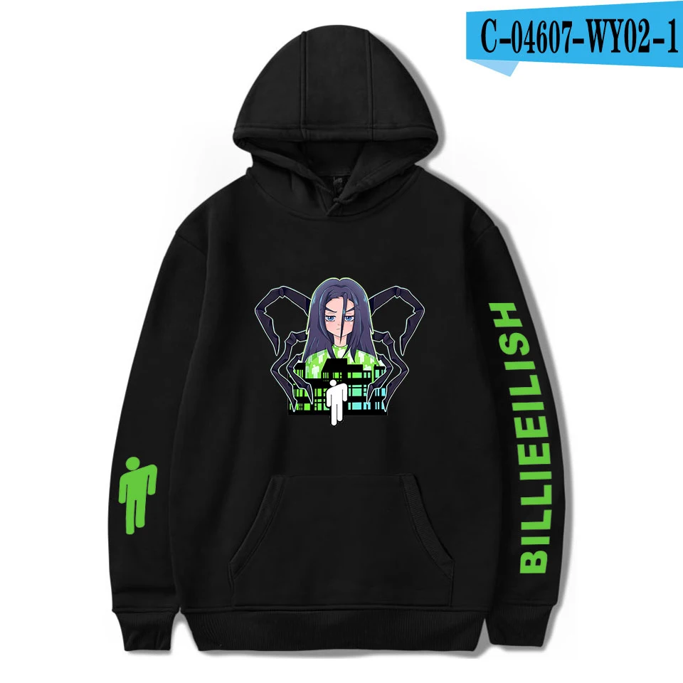 black Billie Eilish толстовки женские мужские пуловеры модные хип хоп хлопковые уличные с принтом Billie Eilish повседневные осенние черные толстовки - Цвет: black
