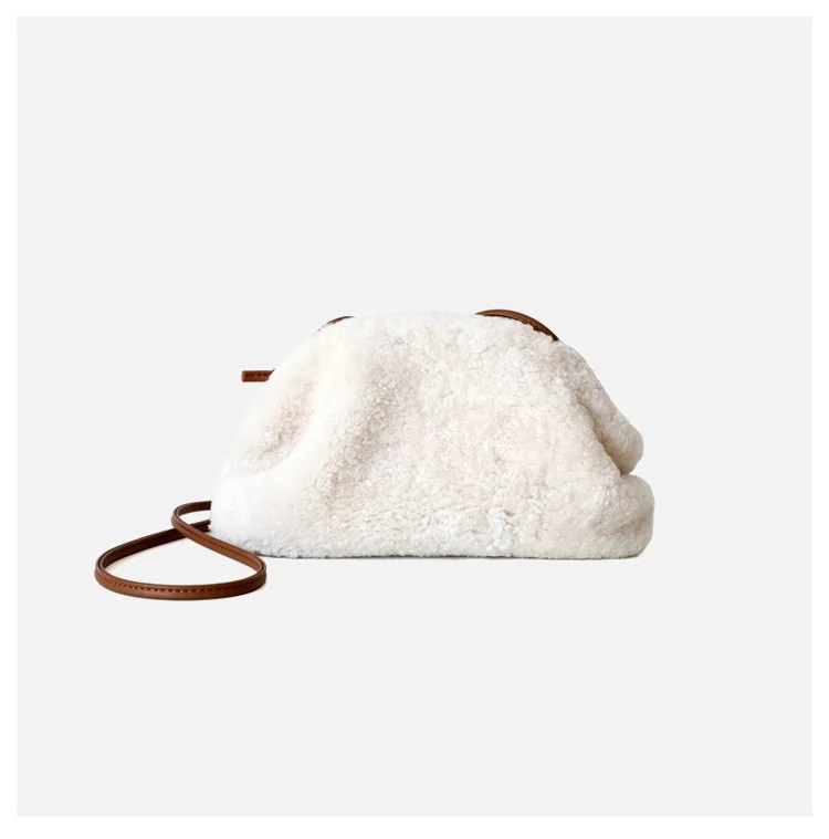white Сумка с облаком из овечьей шерсти, женская сумка, милая Корейская осенняя и зимняя кожаная плюшевая Новинка - Цвет: white