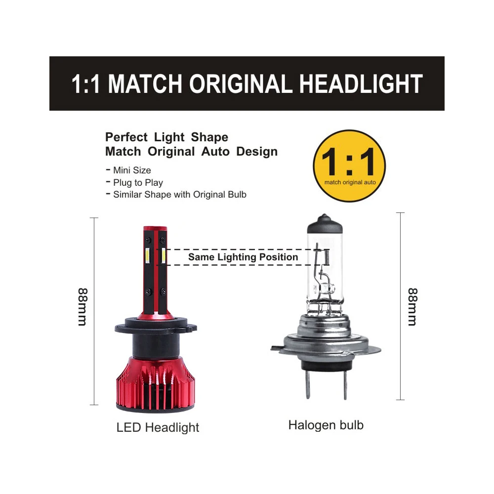 DDAI C6 led h7 canbus Светильник лампы h4 h11 hb4 hb3 h1 светодиоды ночной глаз высокий и низкий светильник авто лампы cob 12 в автомобильный головной светильник