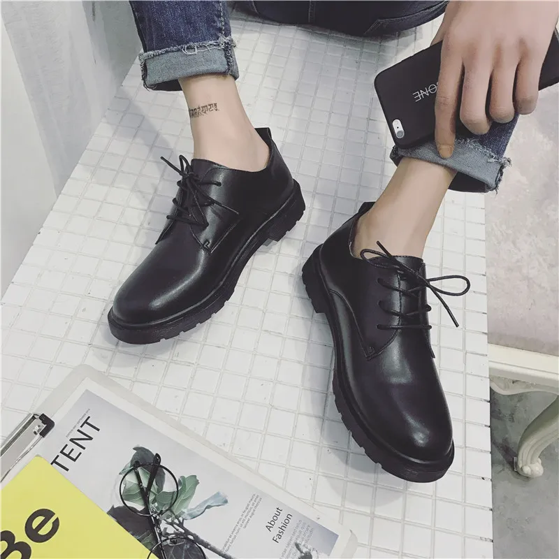 

Wechat Business Retro Casual Small Leather Shoes Men's Korean-style Trend England Youth Elevator Men Shoes round-Toe Hong Kong S