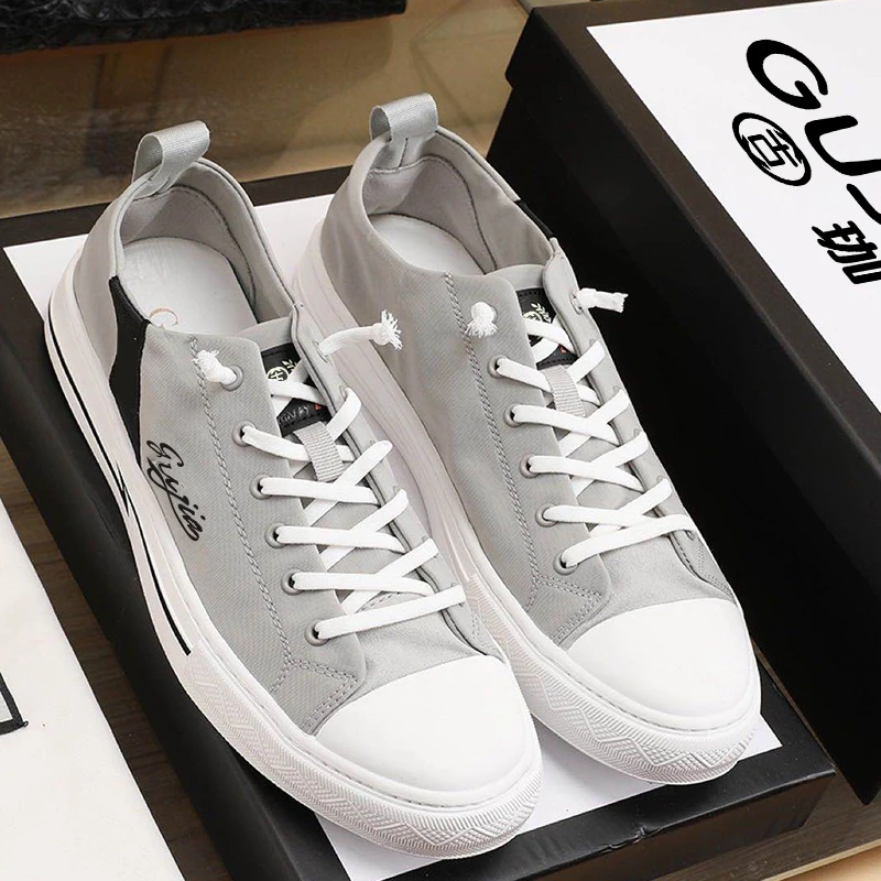 Italian design Gujia casual fashion generous men's shoes official latest brand element top layer cow leather splicing canvas