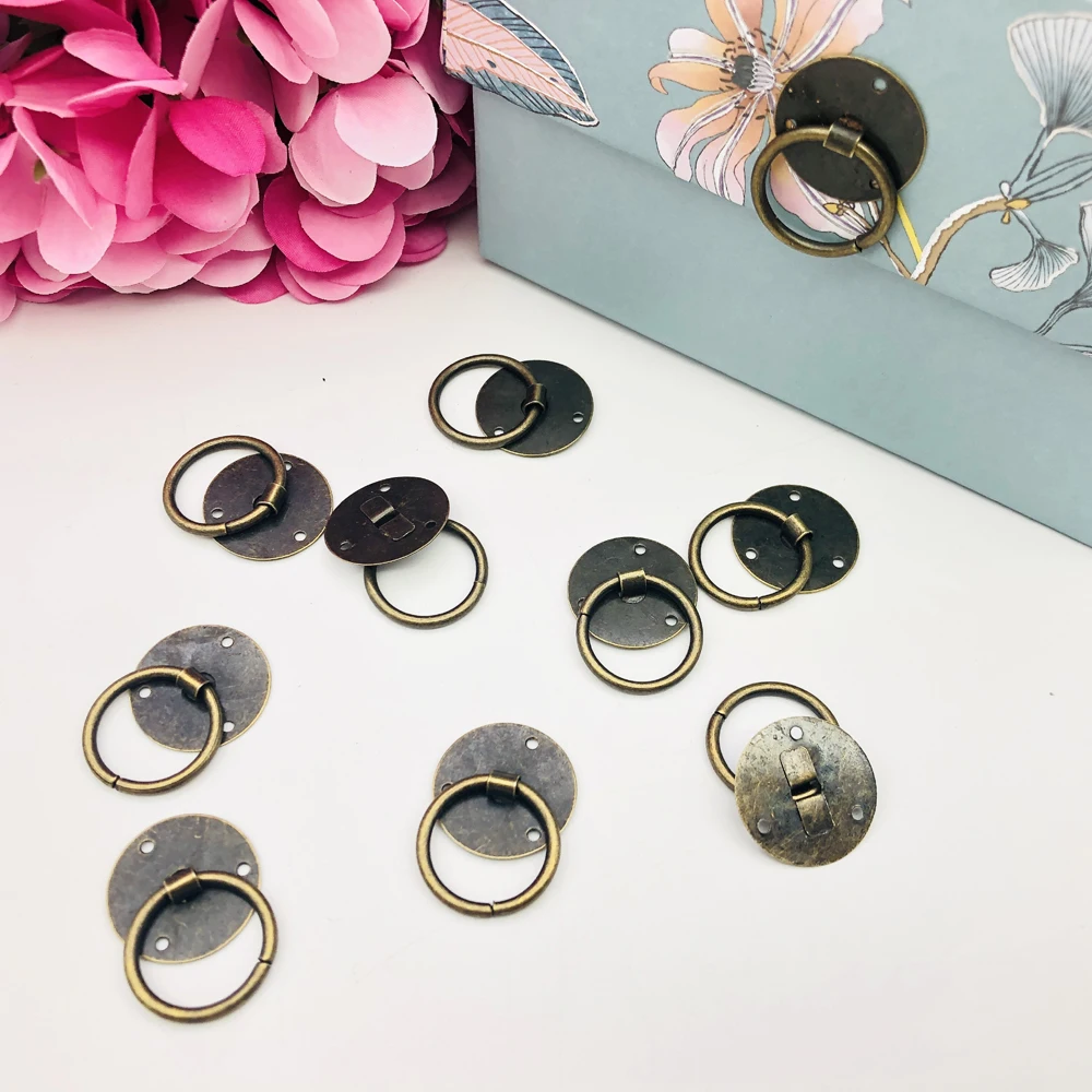 10pc Vintage Metal Tin box Mini Drawer Door Ring Pulls For Handmade Craft Iron Jewelry Storage Box Case Handle