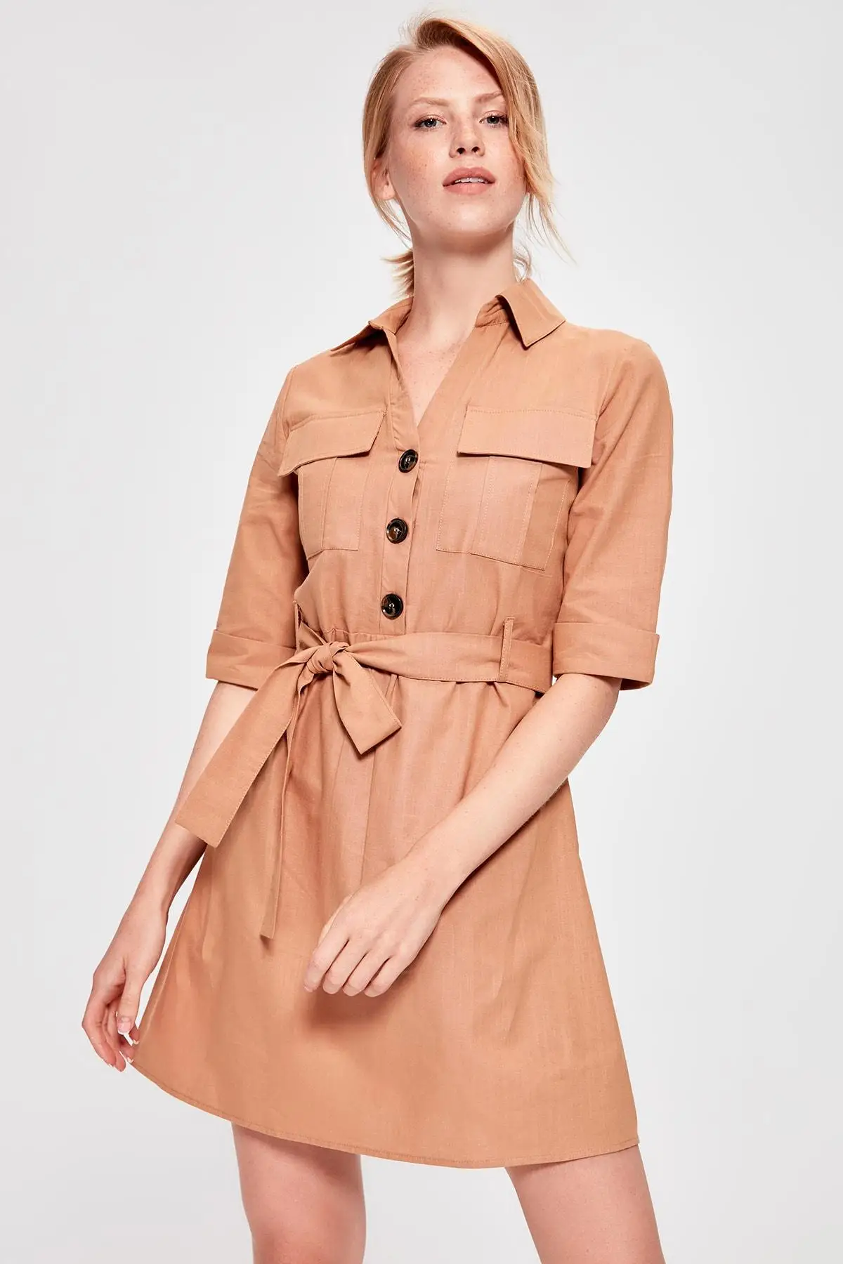 

Trendyol Camel Button Belted Dress TWOAW20EL0687