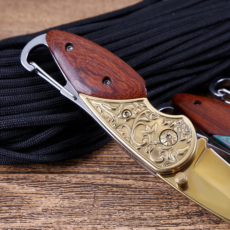 

58HRC Folding Knife Pocket Compact Tactical Knife Outdoor Camping Hunting Survival Rescue Knife 3CR13 Blade Wood Handle