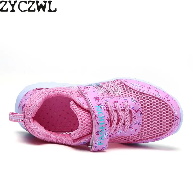 Весна лето детские дышащие кроссовки Удобная сетка спортивная обувь для девочек модная повседневная обувь для мальчиков розовый фиолетовый белый