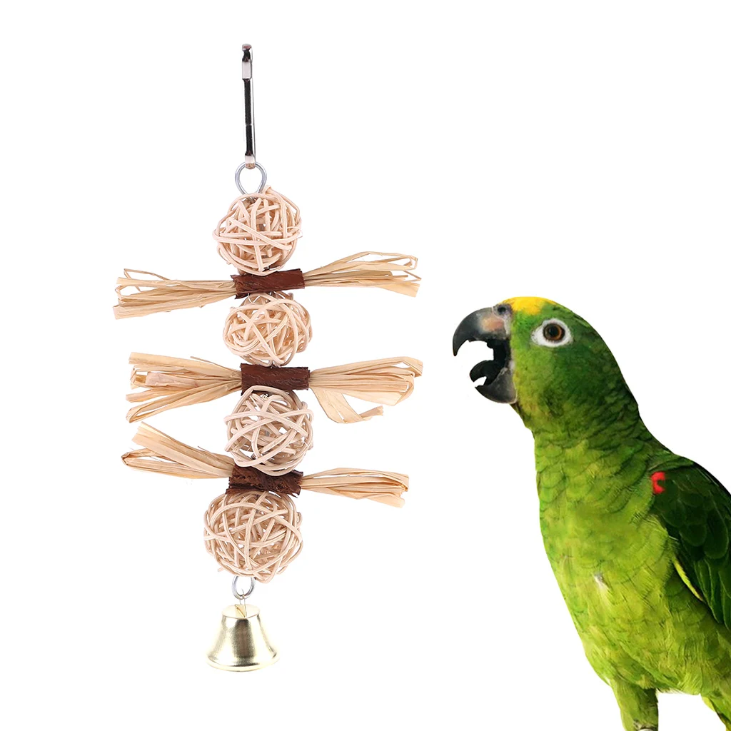 Grass Swing Bell Bird Parakeet Parrot Toy Chewing Bite Rattan Balls Hanging Cage | Дом и сад