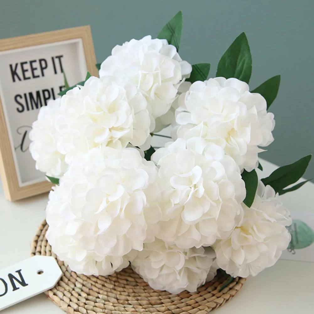 Living Room With Leaves Wedding Crafts Desktop Artificial Flowers Home Decor Party Table Office 10 Heads Cloth Fake Hydrangea