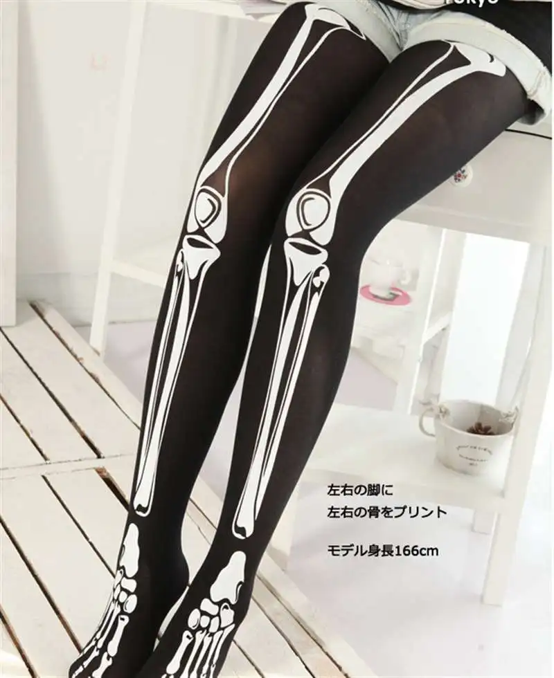

2019 New Halloween Skeleton Long Knee High Socks Costume Masquerade Soft Tights Skeleton Pattern