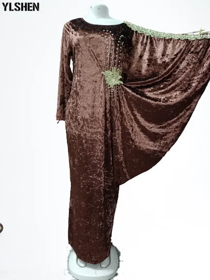 Velvet African Long Maxi Dresses for Women Evening Party Dress Christmas Dashiki Africa Clothes Plus Size Casual Muslim Robe 06