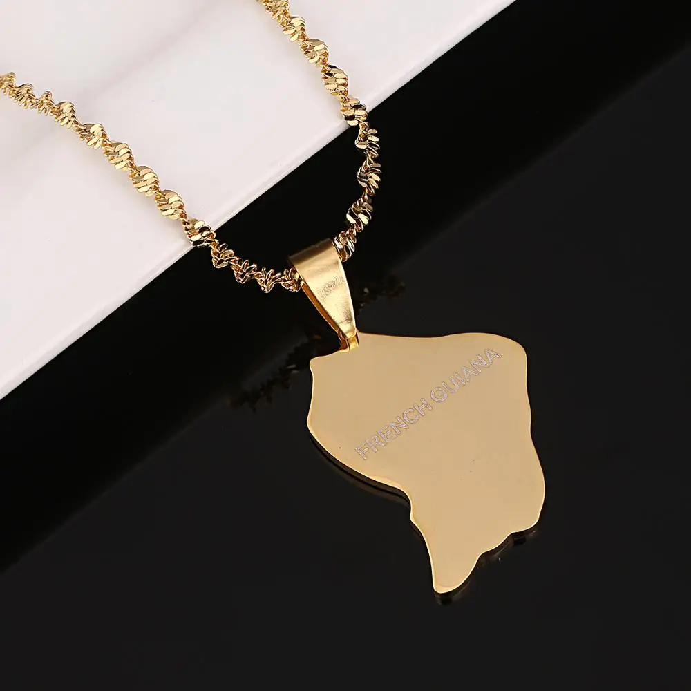 Stainless Steel Trendy French Guiana Map Pendant Necklaces Guyane Francaise Map Jewelry 5