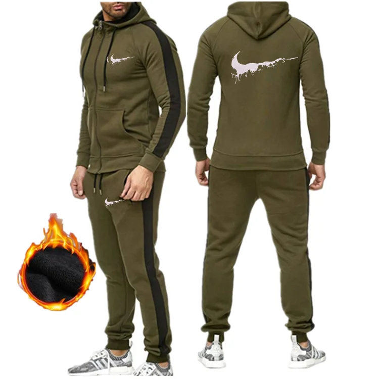 New Tracksuit Men Sporting Fleece Thick Hooded Brand-Clothing Casual Sportswear Male Jacket+Pants Warm Outside Winter Sweatshirt